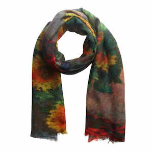 Sunflower Bloom Scarf – Pure Silk Blend | Impressionist Floral Art Print Wrap