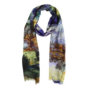 Van Gogh Inspired Abstract Landscape – Modal Silk Designer Scarf | Artistic Im&hellip;