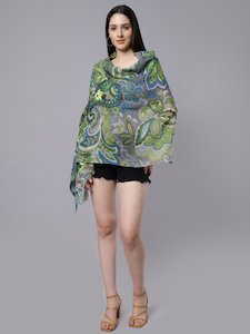 Tropical Floral Merino Wool Designer Embroidered  Scarf