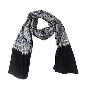 Embroidered: Ajrakh Embroidered Merino Wool Designer Scarf