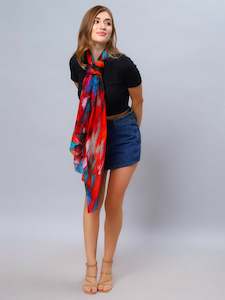 Fiery Horizon Abstract Sarong – Pure Silk Designer Beach Sarong | Bold Red & O&hellip;