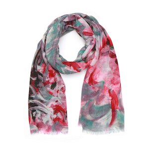 Super Fine Merino: Blooming Brushstroke Abstract Floral Scarf –  Fine Merino Wool Designer Wrap | Multicolor Artistic Print
