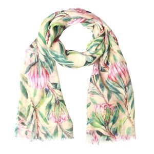 Merino Silk: Blush Protea Garden Scarf – Merino Wool Silk | Watercolour Australian Native Floral Print