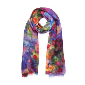 Impressionist Garden Bloom Scarf – Merino Wool Silk Modal  | Colorful Abstract Floral Wrap