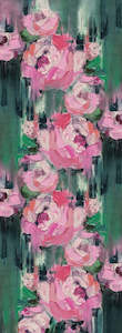 Rose Symphony Floral Scarf – Pure Linen Designer Wrap | Hand-Painted Pink Roses on Green