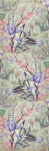 Linen: Iris Blossom Garden Scarf – Pure Linen Designer Wrap | Pastel Floral Botanical Print with Butterflies