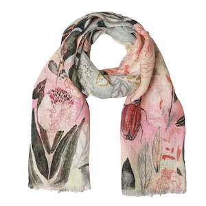 Linen: Sunset Garden Scarf – Pure Linen Wrap | Coral Roses & Wild Botanicals on Ombre Sky