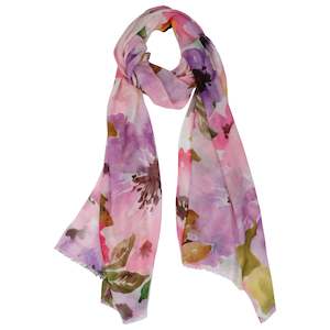 Blossom Watercolor Scarf – Pure Linen Wrap | Hand-Painted Floral Print