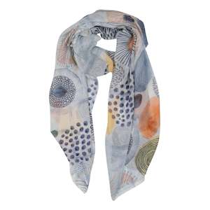 Solar Geometry Scarf – Pure Linen Wrap | Abstract Circle & Dot Print