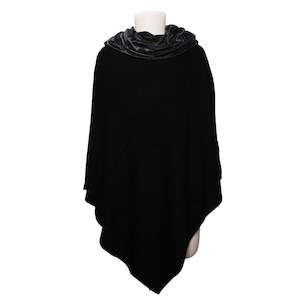 Wool Blend Poncho With Cowl Neck (Black)