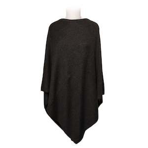 Boat Neck Wool Blend Poncho (Charcoal)