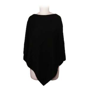 Boat Neck Wool Blend Poncho (Black)