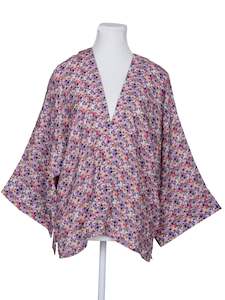 Kimonos: Floral Print Cotton Muslin Short Kimono