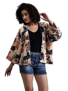 Kimonos: Abstract Print Cotton Velvet Short Kimono