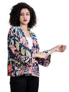 Tropical Print Cotton Velvet Short Kimono