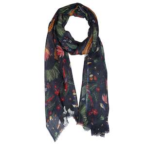 Structural: Amazonia Jungle Scarf – Fine Merino Wool | Exotic Wildlife Print with Leopards, Parrots & Tropical Flora