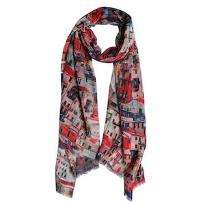 Cinque Terre Charm Scarf – Merino Wool Silk| Italian Coastal Village Print in &hellip;