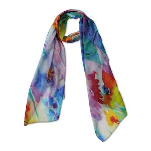 Cotton Voile: Vibrant Bloom Multicolor Floral Abstract Scarf – Cotton Voile Designer Scarf