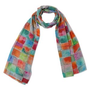 Rainbow Mosaic Abstract Scarf – Cotton Voile Designer Wrap | Multicolour Geome&hellip;
