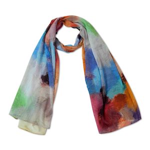 Abstract Brushstroke Scarf – Cotton Voile Designer Wrap | Multicolour Artistic Print