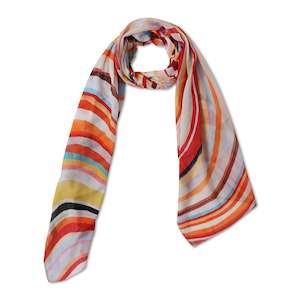 Cotton Voile: Sunset Waves Abstract Scarf – Cotton Voile Designer Wrap | Multicolor Striped Art Print
