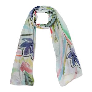 Pastel Harmony Abstract Scarf – Cotton Voile Designer Wrap | Watercolor Floral&hellip;