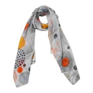 Solar Geometry Scarf – Cotton Voile Wrap | Abstract Circle & Dot Print