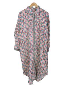 Casual Dress: Geometrical Screen-Printed Mid-length Cotton shirt dress