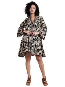 Casual Dress: Short Front Open Floral Screen Print Dress