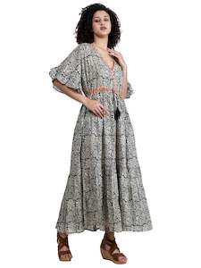 Tropical Screen Print Empire Waist Maxi Dress