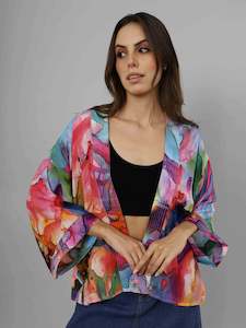 Short Kimono: Abstract Cotton Velvet Short Kimono