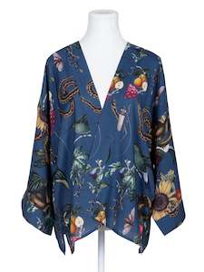 Short Kimono: Australian Coastal Print Cotton Velvet Short Kimono