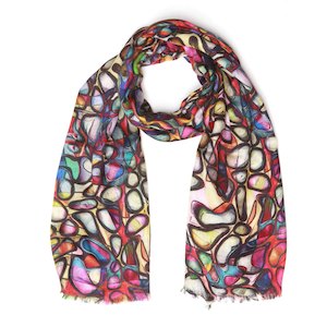 Homepage Bestseller: Stained Glass Abstract Multicolor Scarf – Modal Silk Designer Wrap | Artistic Mosaic Print
