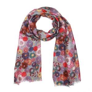 Best Sellers: Meadow Bloom Scarf –Merino Wool Silk Wrap | Multicolor Petite Flowers on Violet Grey