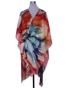 Watercolor Floral Art Merino Wool Travel Cape