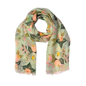 Floral: Mint Blossom Bouquet Scarf – Cotton Modal Designer Wrap | Pastel Botanical Floral Print