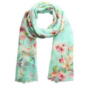 Cherry Blossom Crane Floral Scarf – Cotton Modal Wool Designer Wrap | Japanese&hellip;