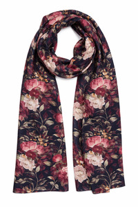 Nature: Midnight Peony Modal Silk Scarf – Dark Floral Designer Print