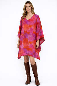 Fashion: Crimson Bloom Watercolour – Merino Wool Cape Kaftan
