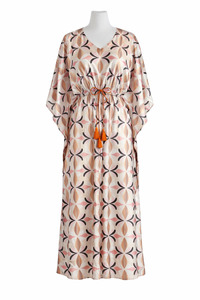 Petal Geo Modal Satin Kaftan – Elastic Waist Long Kaftan Dress