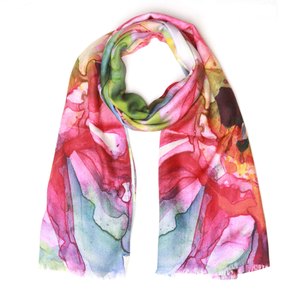 Watercolor Bloom Abstract Floral Scarf – Merino Fine Wool Designer Wrap | Mult&hellip;