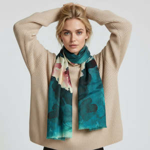 Watercolor Blossom Abstract Floral Scarf –  Merino Wool Silk Designer Wrap | E&hellip;