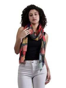 Retro Blocks Abstract Scarf – Merino Wool Silk Designer Wrap | Colorful Geometric Print