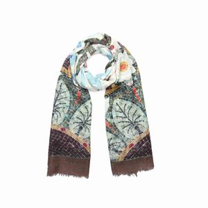 Mosaic Tile Scarf – Luxury Merino Wool Silk Wrap | Artistic Floral & Geometric&hellip;