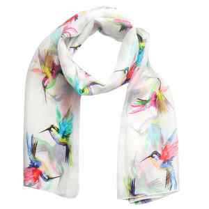 Humming Bird Merino Wool Embroidered Scarf