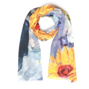 Sunflower Symphony Scarf – Merino Wool Silk Wrap | Golden Blooms on Watercolor&hellip;