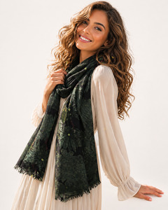 Verdant Canopy Noir – Modal Silk Scarf