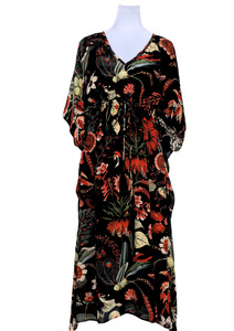 Fashion: Midnight Botanical Garden Modal Satin Kaftan Dress