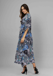 Fashion: Midnight Bloom Floral Viscose Crepe Long Kaftan Dress