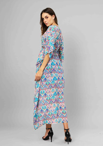Fashion: Art Deco Fan Mosaic Viscose Crepe Long Kaftan Dress